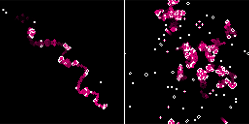 A squiggle and some life drawn in Conway's Game of Life