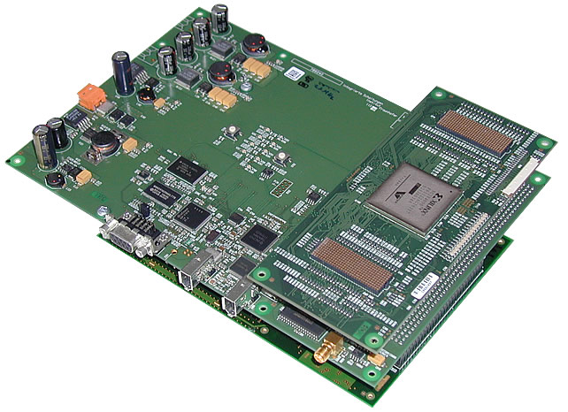Picture of an early PassMe (left) and an FPGA (right)